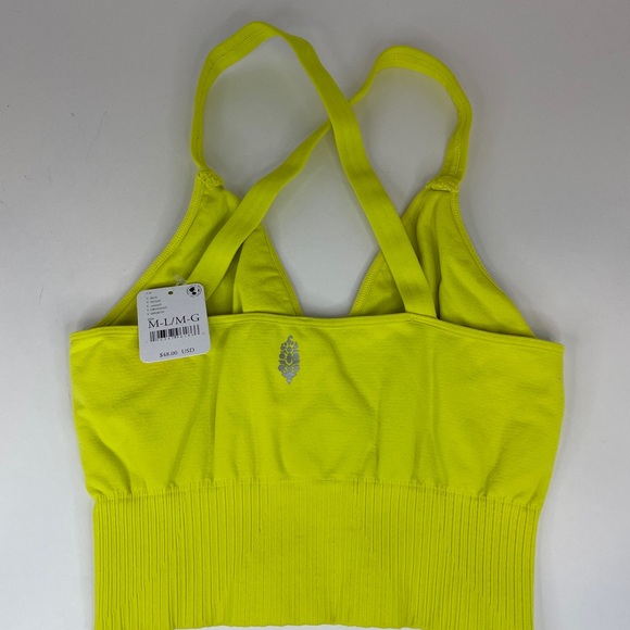 Free People Good Karma Vintage Style Crop Activewear Sports Bra Top Canary - Picture 6 of 7